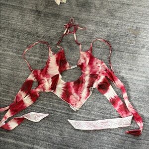 Outcast Red and White Tie-Dye Halter Top